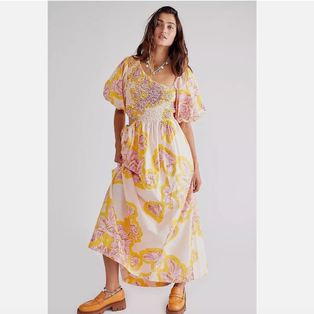 New Free People Kalina Printed Midi Dress Size Large MSRP: $168